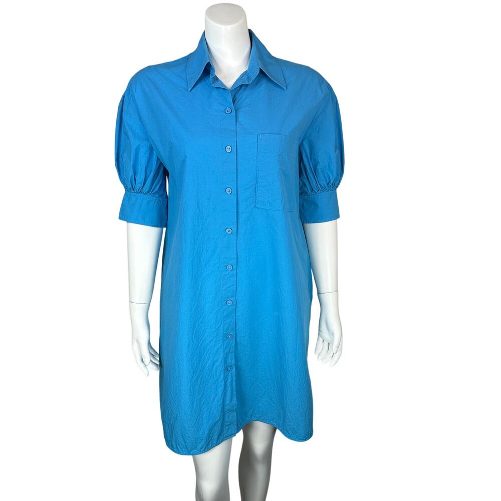 COS Bright Blue Button-Front Mini Shirt Dress